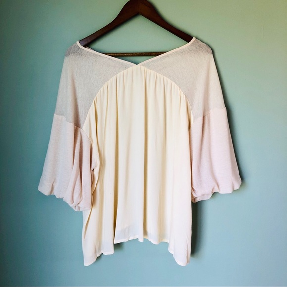 Umgee Sheer Cream Puff Sleeve Flowy Blouse - Picture 5 of 7